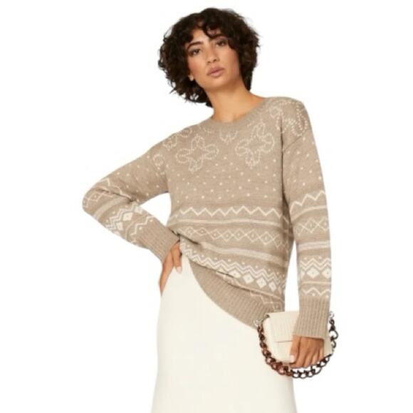 Thakoon x RTR Tan Fair Isle Tunic Sweater Light Brown Cream Size Medium - Picture 4 of 8
